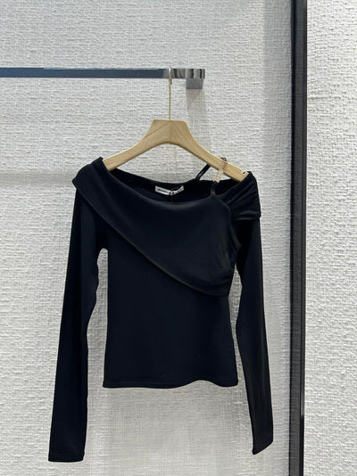 AW 23 new irregular slanted shoulder bottoming shirt