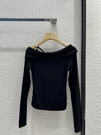 AW 23 new irregular slanted shoulder bottoming shirt