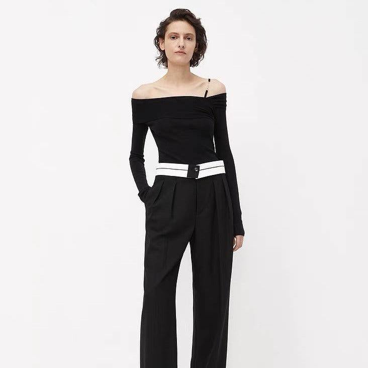 AW 23 new irregular slanted shoulder bottoming shirt