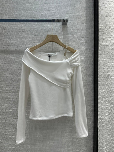 AW 23 new irregular slanted shoulder bottoming shirt