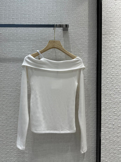 AW 23 new irregular slanted shoulder bottoming shirt