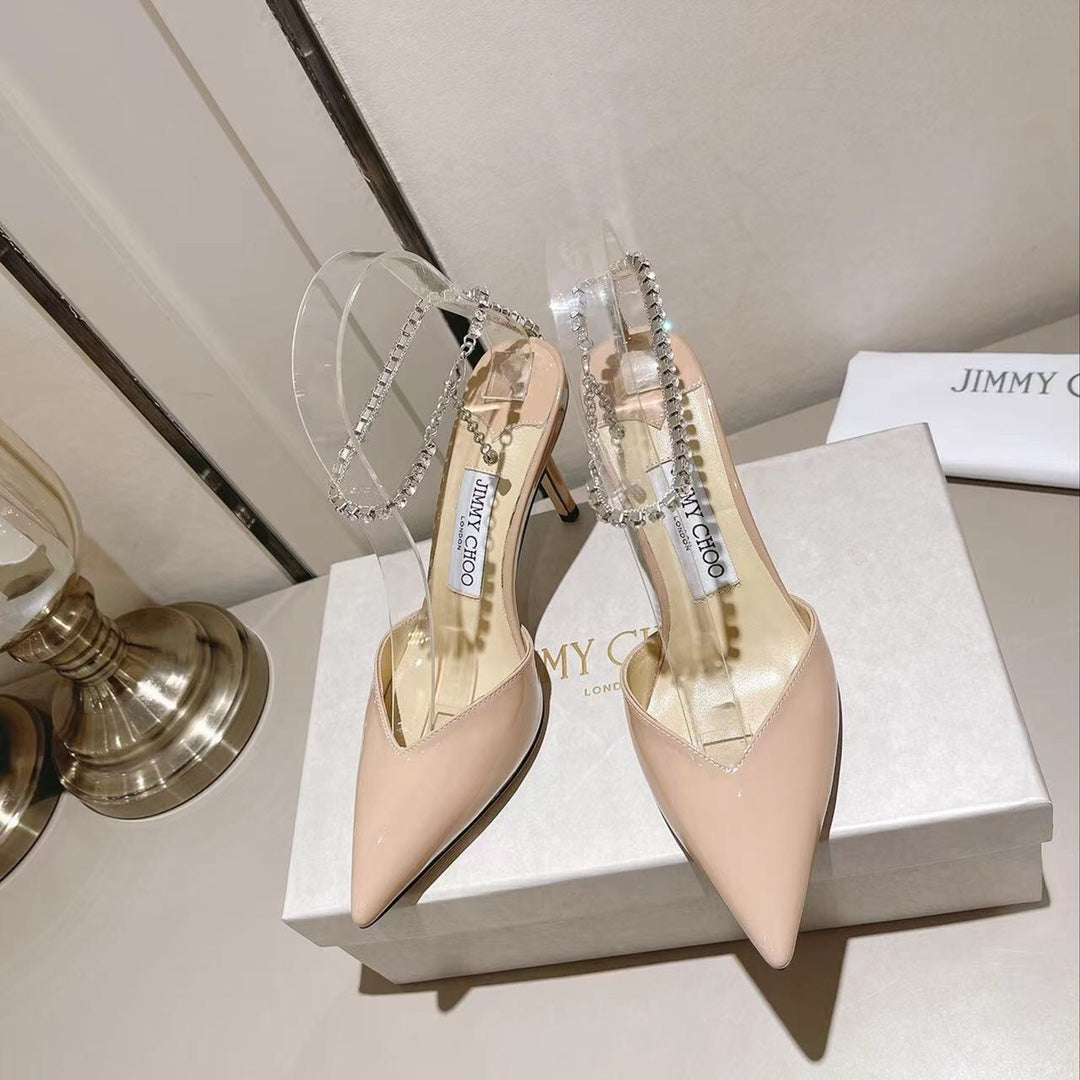 JC 23 patent leather rhinestone high heel sandals