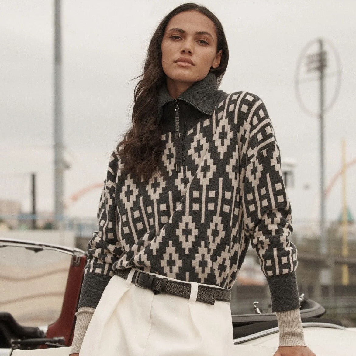 BRU* 23 autumn and winter jacquard wool top