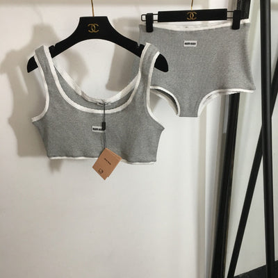 MI* new sports bra set elastic vest + boxer briefs