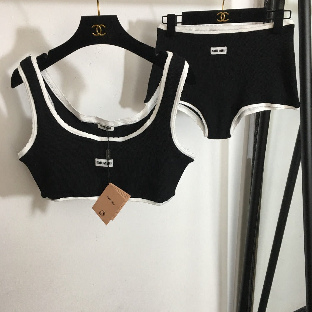 MI* new sports bra set elastic vest + boxer briefs