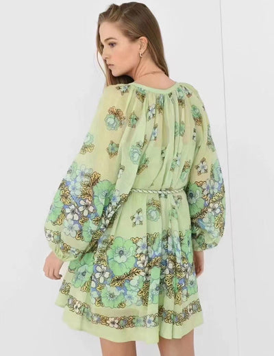 ALEMAIS 24SS Tie-strap Print Dress