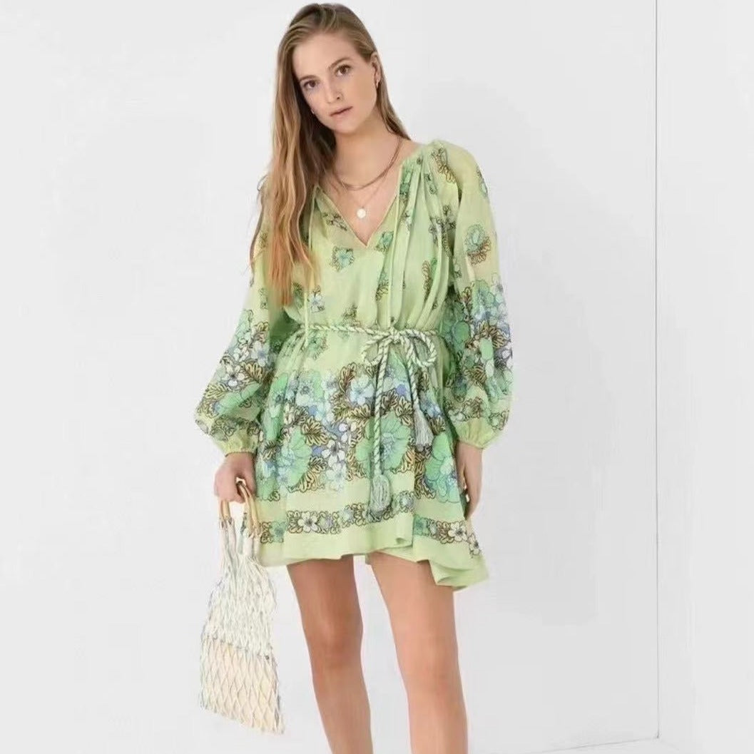ALEMAIS 24SS Tie-strap Print Dress