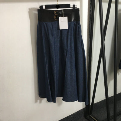 WA letter webbing stitching belt high waist denim skirt