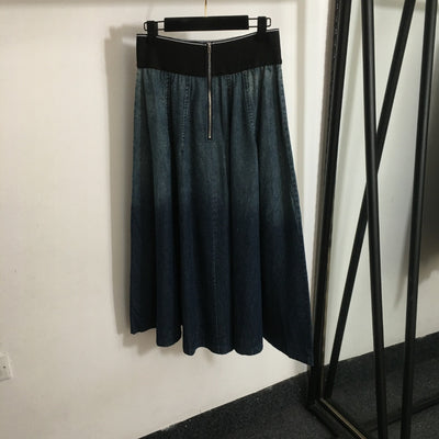 WA 24 letter webbing elastic high waist gradient denim skirt