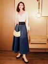 WA 24 letter webbing elastic high waist gradient denim skirt