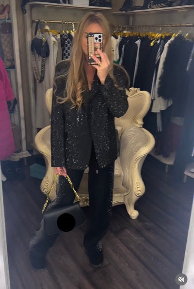 AW rhinestone lapel long-sleeved suit jacket