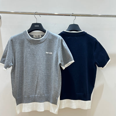 Fake two-piece round neck short sleeves