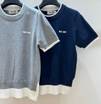 Fake two-piece round neck short sleeves