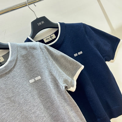 Fake two-piece round neck short sleeves