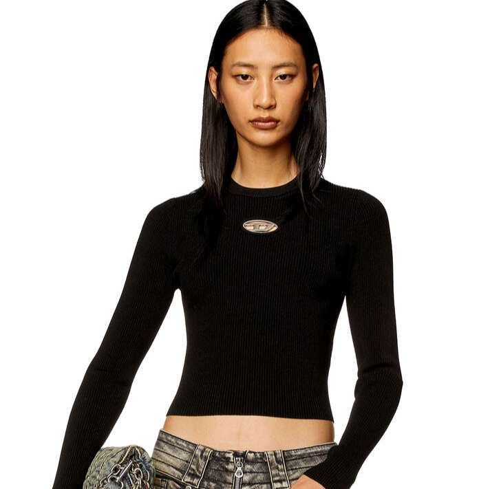 Ribbed-knit long-sleeve top