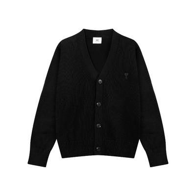 AM* V-neck cardigan with heart embroidered wool