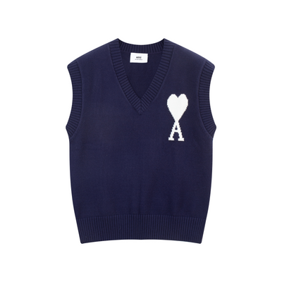 MA* Heart Lettering V-Neck Sleeveless Sweater