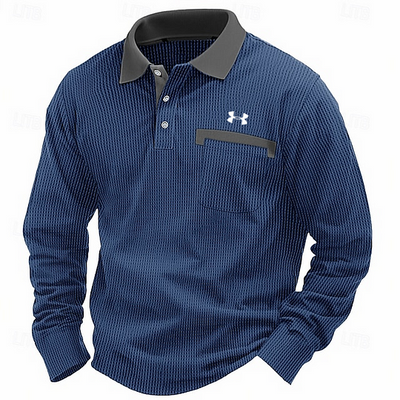 Men's Cotton Waffle Collar Casual Business Polo Shirt