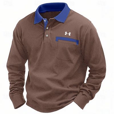 Men's Cotton Waffle Collar Casual Business Polo Shirt