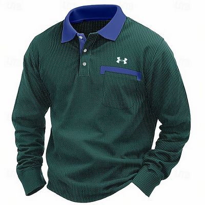 Men's Cotton Waffle Collar Casual Business Polo Shirt