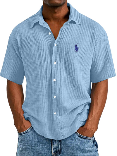 Men's Casual Loose And Comfortable Textured Short-sleeved Shirt