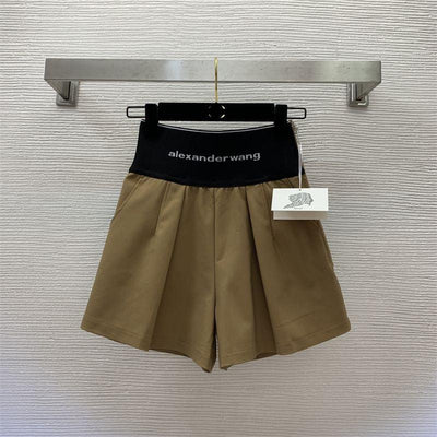 WA letter webbing elastic high waist wide leg shorts/trousers