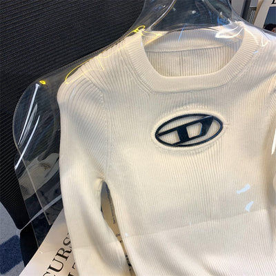 Ribbed-knit long-sleeve top