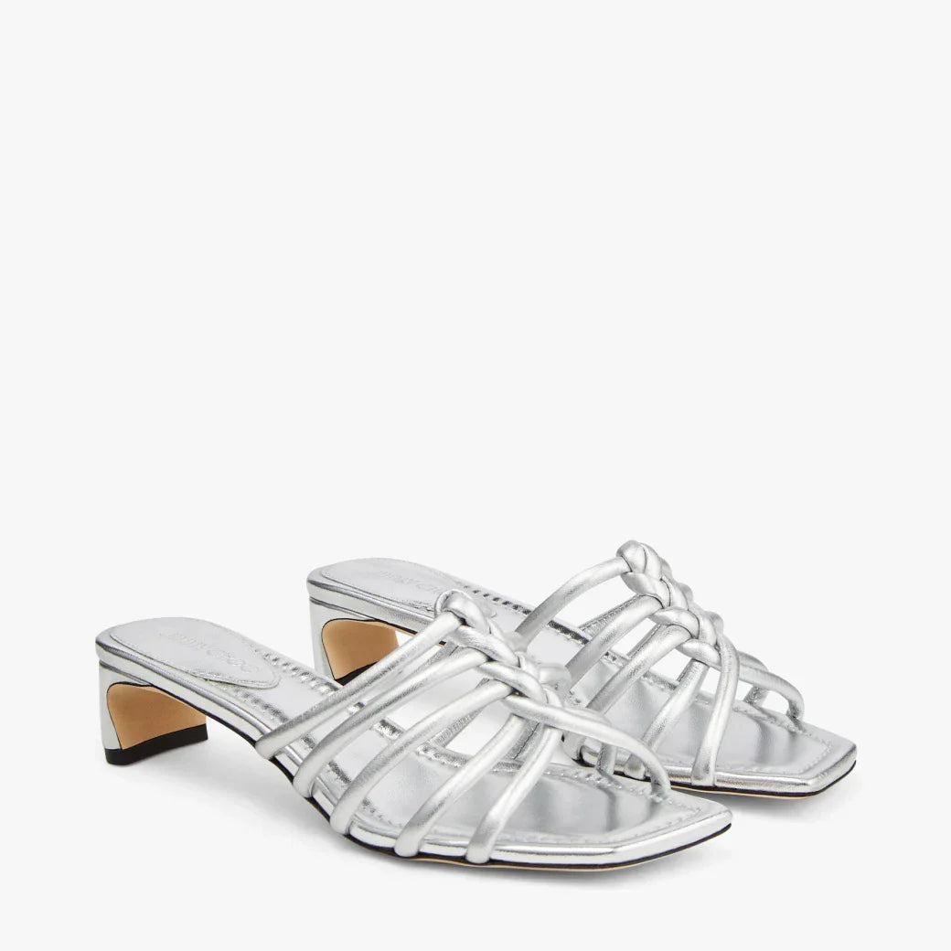 J**C* new silver metallic leather mules