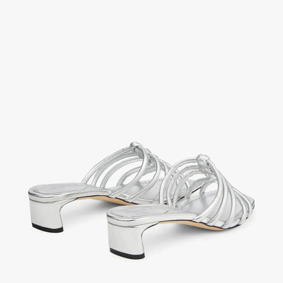 J**C* new silver metallic leather mules