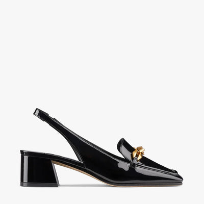 JC**    1: 1 VIP Soft patent leather chain-embellished slingback pumps