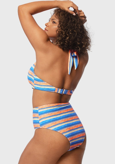 Multi Colored Striped Textured Halter Bikini Set
