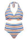 Multi Colored Striped Textured Halter Bikini Set