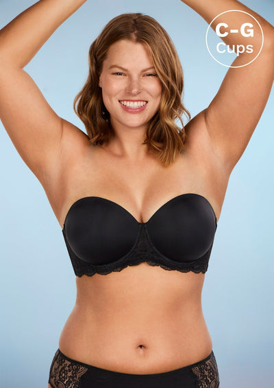 Rebecca Lace Trim Black Lightly Padded Strapless Bra Set
