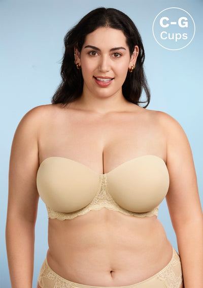 Rebecca Lace Trim Beige Lightly Padded Strapless Bra Set