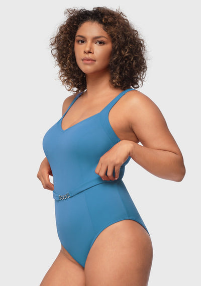 V-Neck Chain Trim One-Piece Swimwear