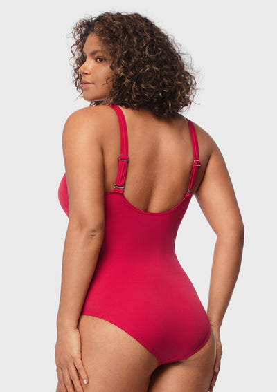 V-Neck Shirred One-Piece Swimwear