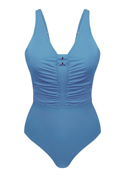 V-Neck Shirred One-Piece Swimwear