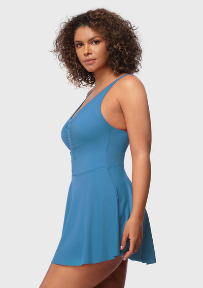 V-neck Shirred One-piece Swimdress