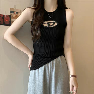 Ribbed-knit long-sleeve top