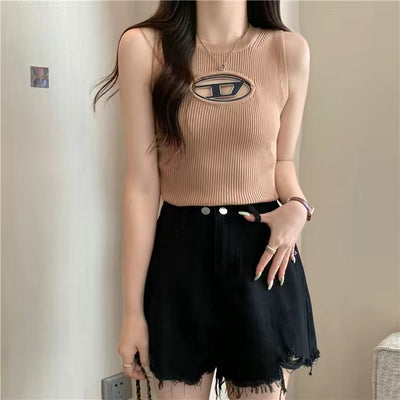Ribbed-knit long-sleeve top