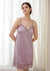 HSIA V-Neck Silky Chemise with Rose-Patterned Lace Trim