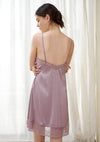 HSIA V-Neck Silky Chemise with Rose-Patterned Lace Trim