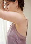 HSIA V-Neck Silky Chemise with Rose-Patterned Lace Trim