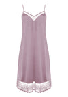HSIA V-Neck Silky Chemise with Rose-Patterned Lace Trim