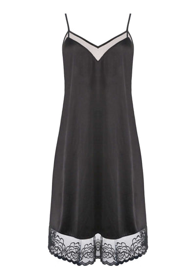 HSIA V-Neck Silky Chemise with Rose-Patterned Lace Trim