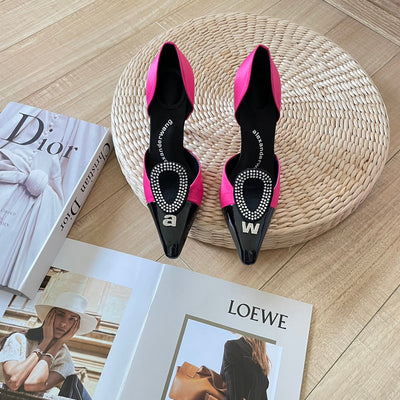 A*Wang’s new round buckle pointed toe hollow shoes are on sale in three colors