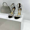 JC spring transparent crystal embellished silk satin jc high heel sandals