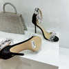 JC spring transparent crystal embellished silk satin jc high heel sandals