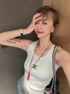 Celin* new simple logo embroidered cotton vest07