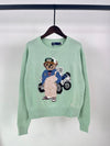 Ralph Laur** Bear Heavy Embroidery RL Round Neck Knit Pullover Top Porcelain Green